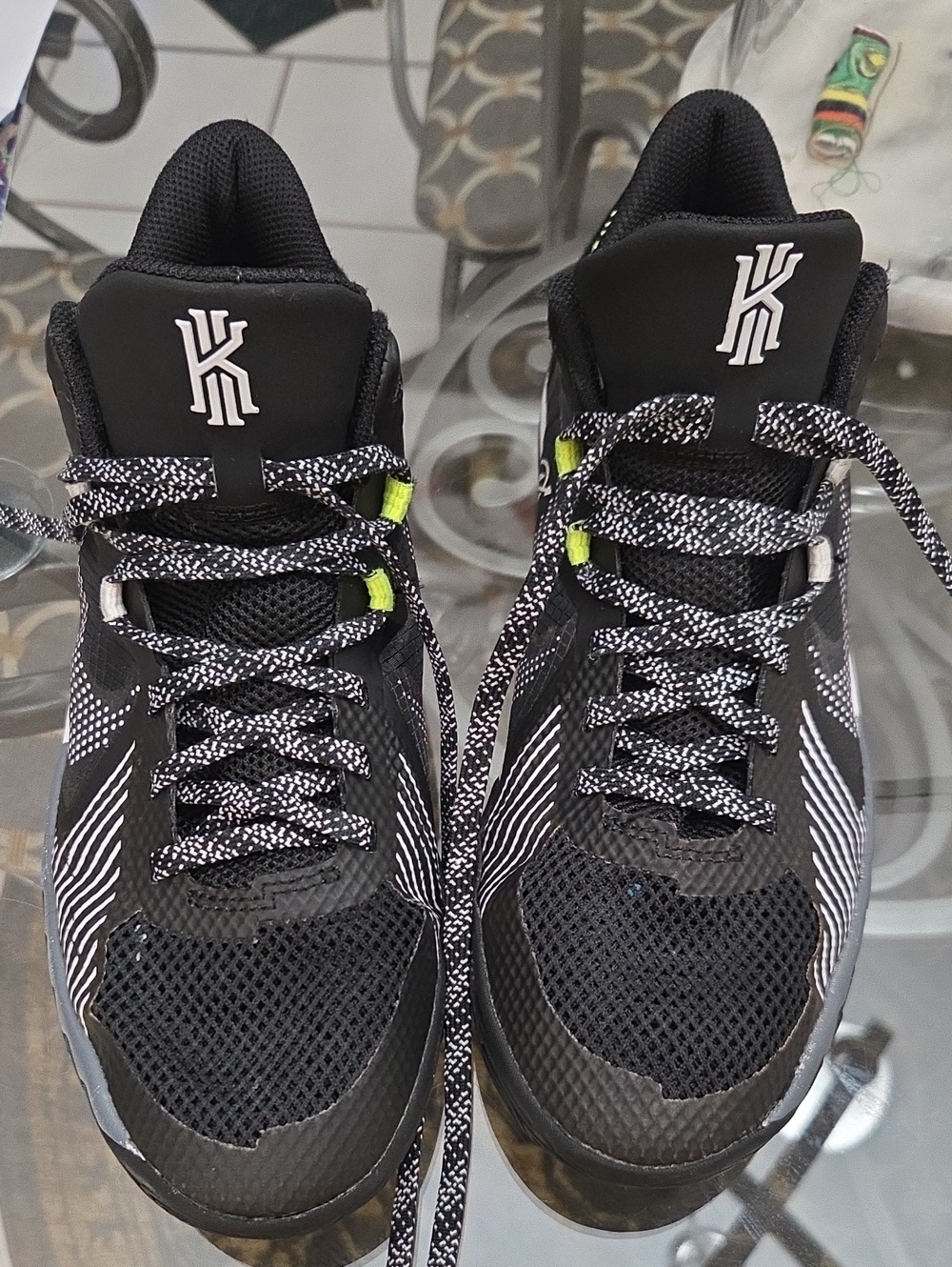 Nike Black Basketball Shoes with White Graphics and Neon Yellow Accents